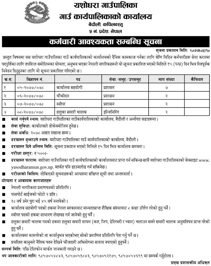 Jobs in Yasodhara Gaunpalika Kapilbastu