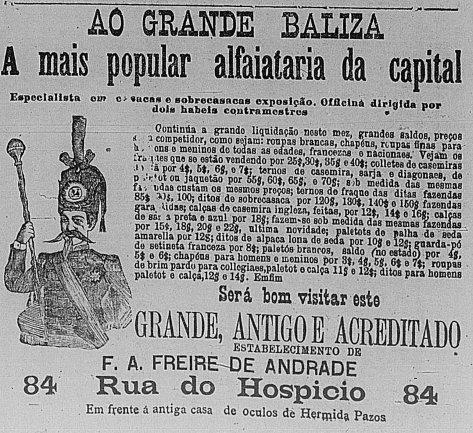 Campanha veiculada em 1896 promovendo serviço de alfaiate no Rio de Janeiro