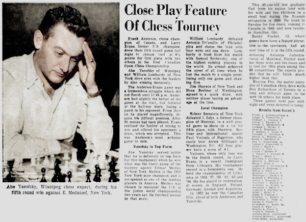 Abe Yanofsky, Close Play Feature Of Chess Tourney