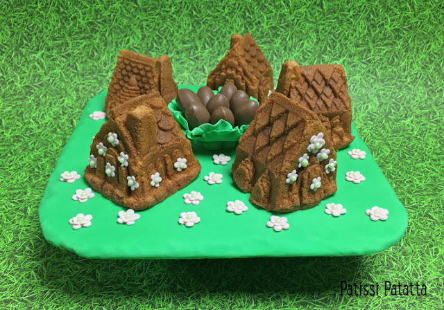 gâteaux village, gâteaux chalets, chalets cake, cake design, pâte à sucre, oeufs en chocolat, l’histoire du village des oeufs en chocolat, gumpast, dessert de Pâques, patissi-patatta