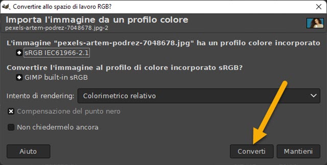 cambiare profilo colore di una foto