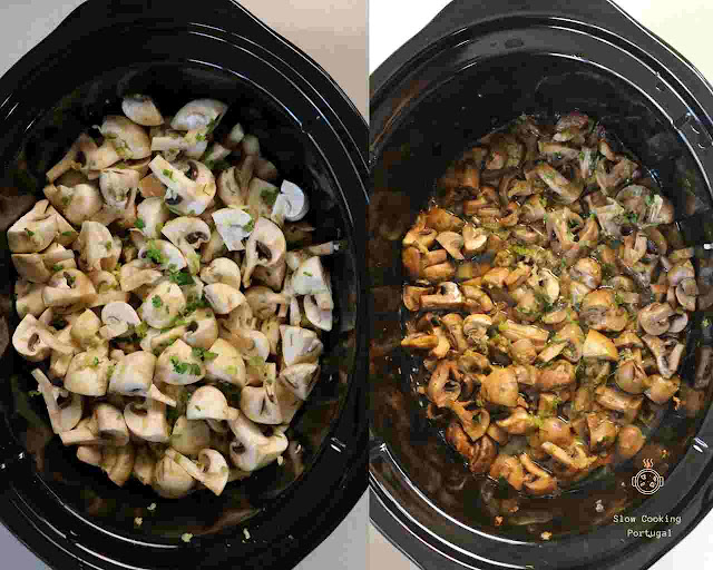 Cogumelos na slow cooker à Bulhão Pato - vegan