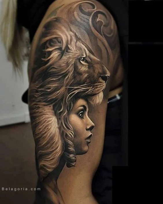 imagen de un tatuaje de león para mujer