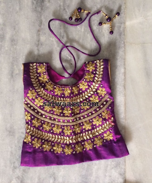 Beige Purple Kids Lehenga