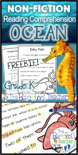 This FREE ocean reading comprehension activities download will go great with the other ideas, lesson plans, and crafts you have planned for your Kindergarten or First Grade students! #oceanactivities #ocean #readingcomprehension #kindergarten #firstgrade #oceanforkids