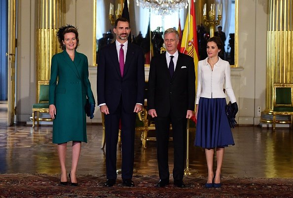 Queen Letizia of Spain is welcomed by Belgium's Queen Mathilde 