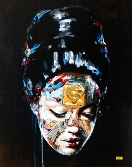 Sandra Chevrier pinturas colagens mulheres quadrinhos super heróis