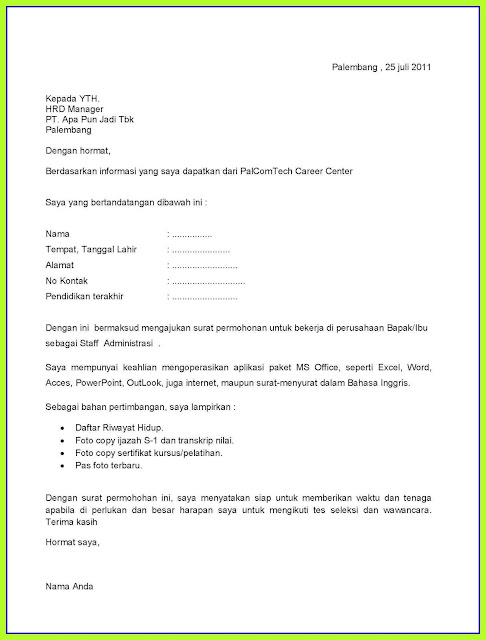 Contoh Surat Lamaran Kerja Terbaru 