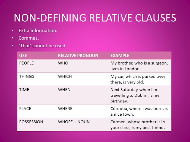 Resultado de imagen para non-defining relative clauses
