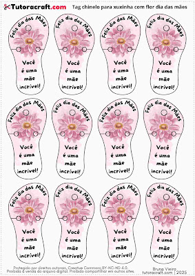 Tag chinelo para xuxinha com flor rosa