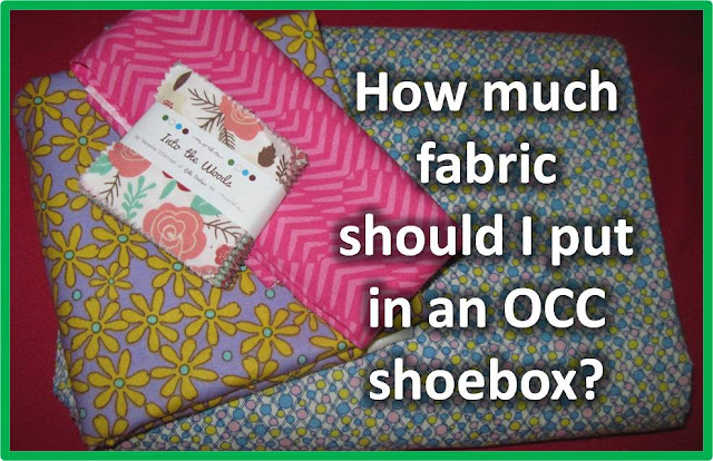 How much fabric should be included in an Operation Christmas Child shoebox?