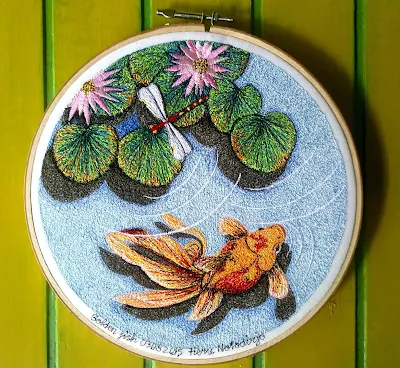 goldfish and dragonfly embroidery painting