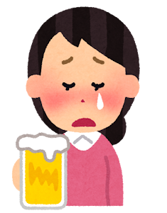 酔っぱらいのイラスト（女性・泣いた顔）