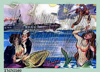 vintage nude mermaids and sailors on mermaid quilt fabric by vintagemermaidsfabricblocks.com