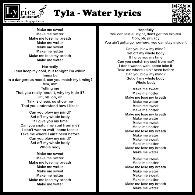 Tyla - Water Lyrics | lyricsassistance.blogspot.com