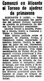 Torneo Nacional de Alicante 1954, recorte de prensa