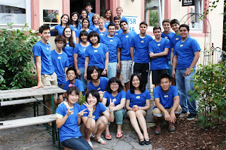 Exchange students wearing DFSR shirts