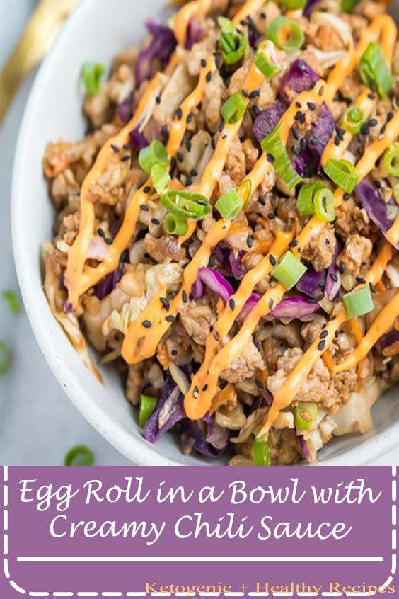 This Whole30 egg roll in a bowl with creamy chili sauce is a wonderfully flavorful, quick Whole30 recipe. This low carb, keto, and paleo recipe is an addictive Asian dinner the whole family will love. Made in one skillet
