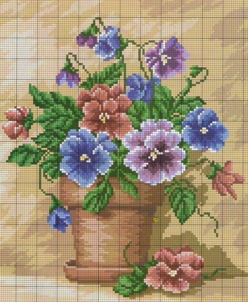 Winter Pansy Vase - Free Cross Stitch Pattern