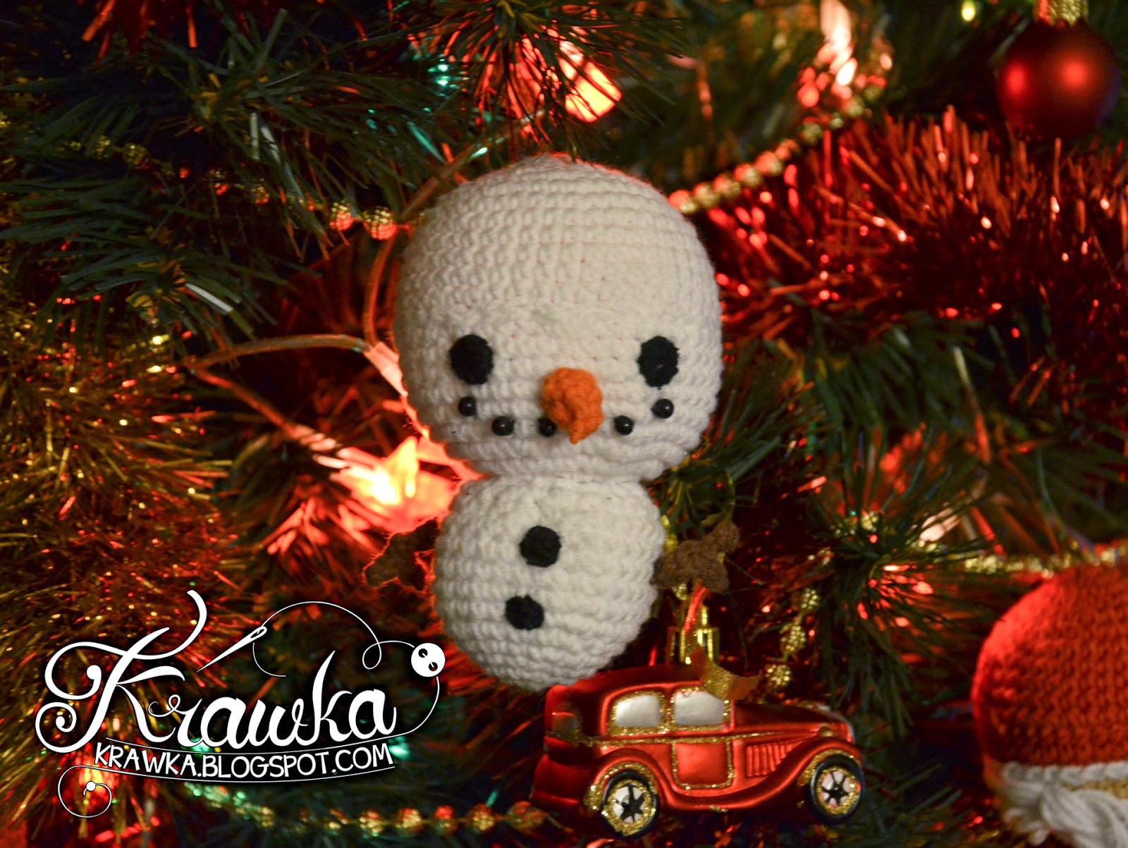 Krawka: Snowman Christmas Tree ornament crochet free pattern