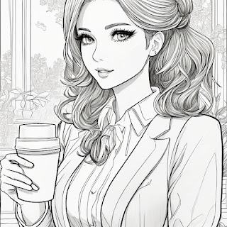 business woman drinks cappucino coloring page