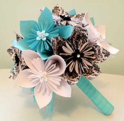 Tiffany Blue Damask Origami Bridal Bouquet from NewZLynn