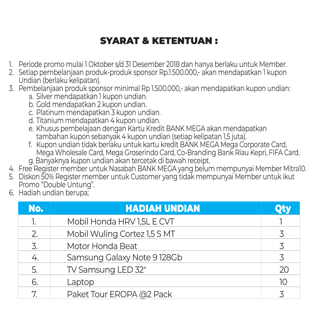 Mitra10 - Promo Undian Double Untung & Hadiah Langsung (s.d 31 Des 2018)