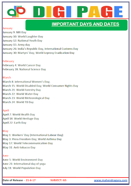 DP | IMPORTANT DAYS AND DATES | 21 - JUNE - 17 |   