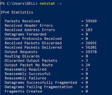 netstat -s to display the network statistics simply do the below