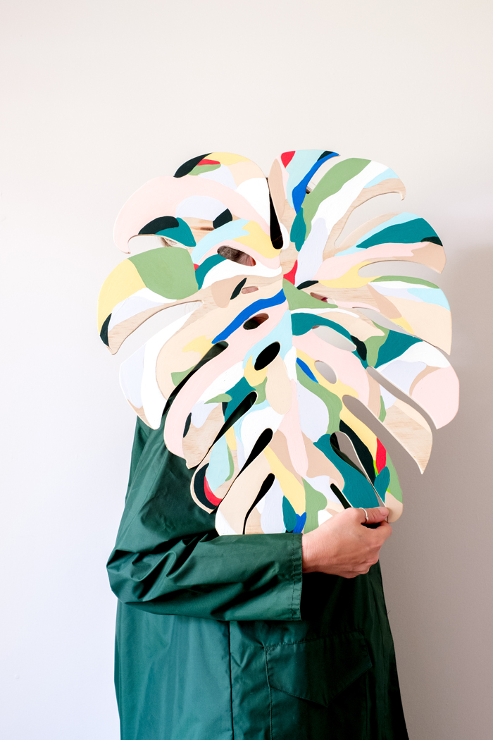 colourful painted monstera leaf