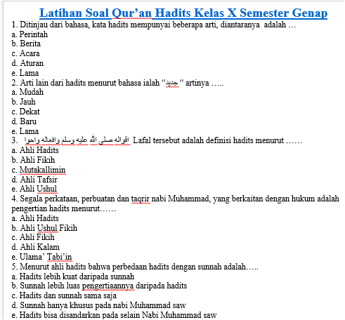 Contoh Soal Qurdis Kelas 10 Semester 2