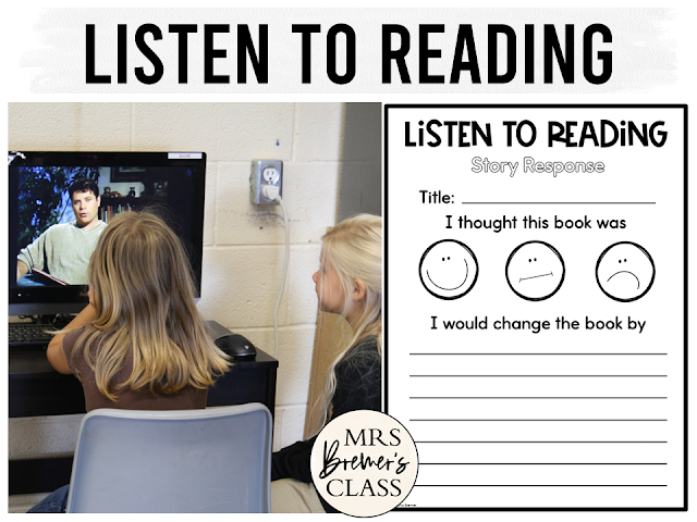 Listening Center Activities Response Pages for ANY book with student worksheets for Kindergarten, First Grade, Second Grade