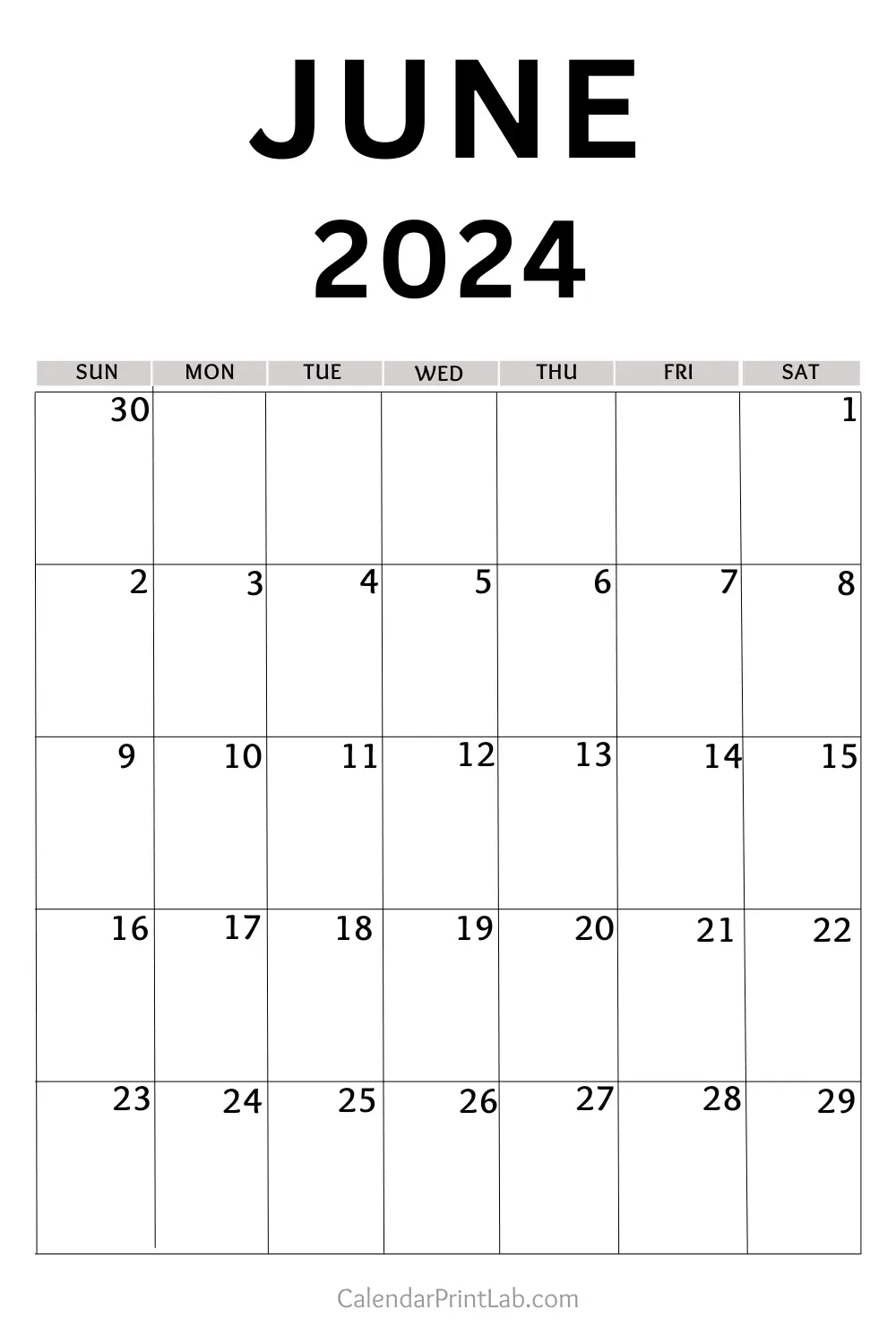 June 2024 Vertical Calendar Printable