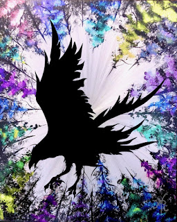 Natalie VonRaven Art Acrylic Painting Raven Crow Rainbow Forest