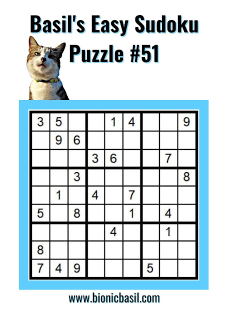 Brain Training with Professor Basil #84 Sudoku Puzzle #51  @BionicBasil® Downloadable Puzzle Fur Purrsonal Use Only