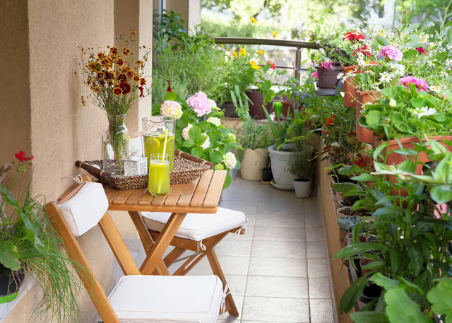 balcón con plantas