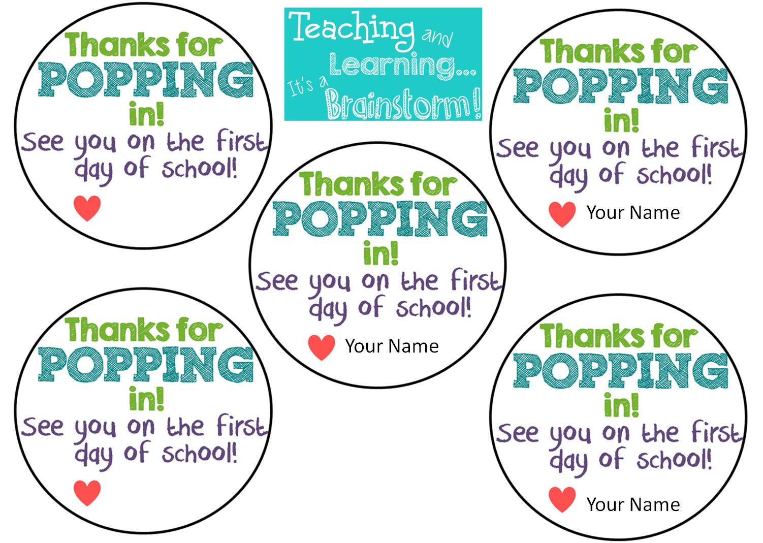 Teaching & Learning...It's a Brainstorm Open House Treat FREEBIE