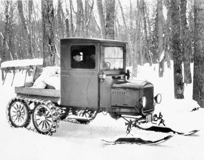 Ford Model T turned into a truck in turn converted into a snowmobile