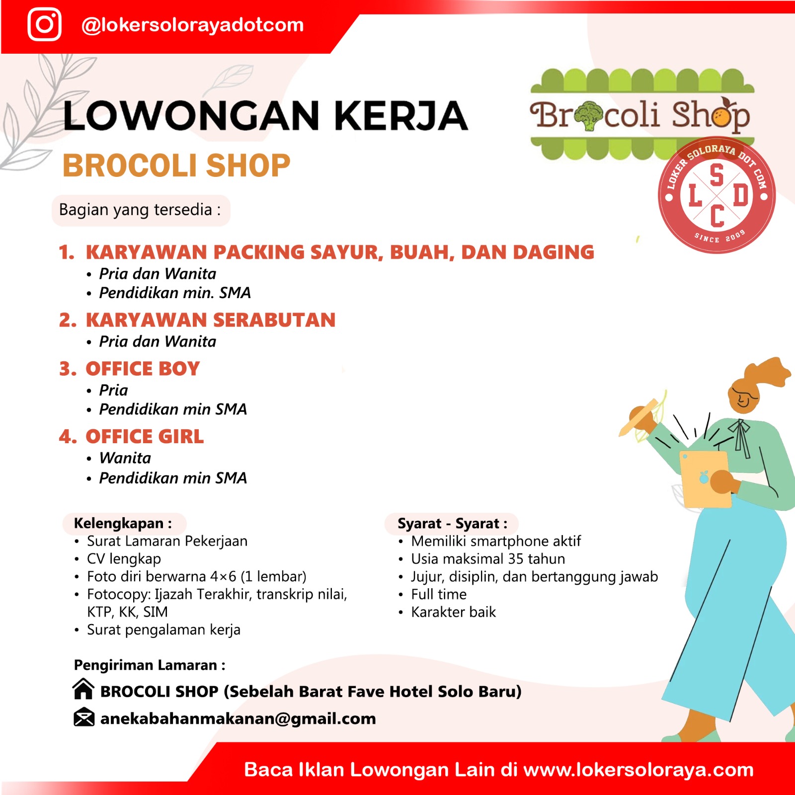 Loker Brocoli Shop Solo Baru Karyawan Packing, Serabutan, Office Boy/Girl