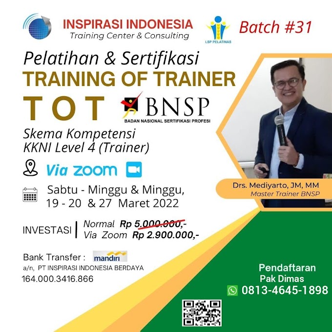 WA.0813-4645-1898 | ToT Level 4 BNSP RI Batch Maret 2022