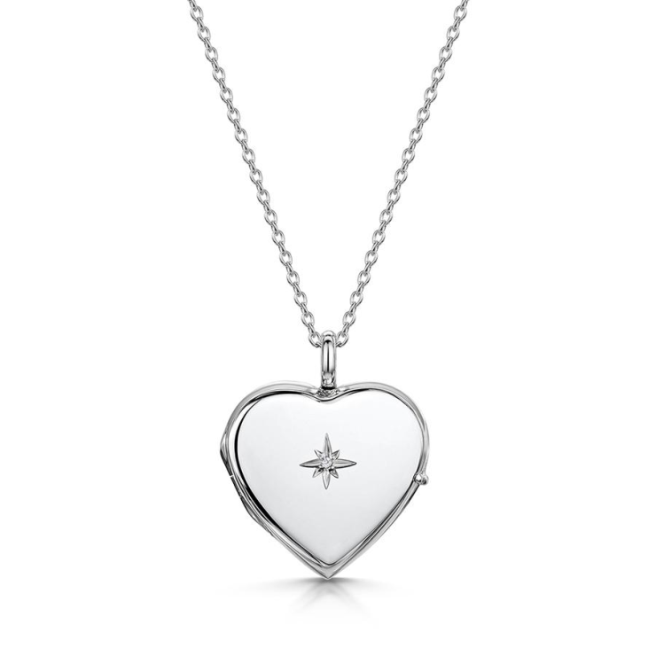 silver heart diamond locket