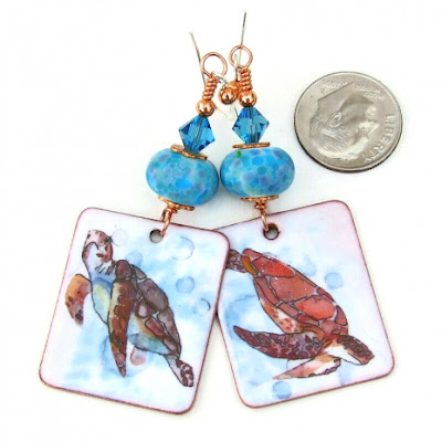 enamel sea turtle dangle earrings gift for her