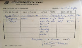 Fotografía de la hoja del parte quincenal de trabajos de 15 de febrero de 1972.  Fuente: Archivo Personal de José Pino Rivera.