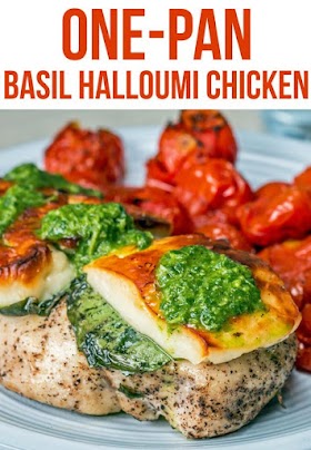 #Recipe : One-Pan Basil Halloumi Chicken