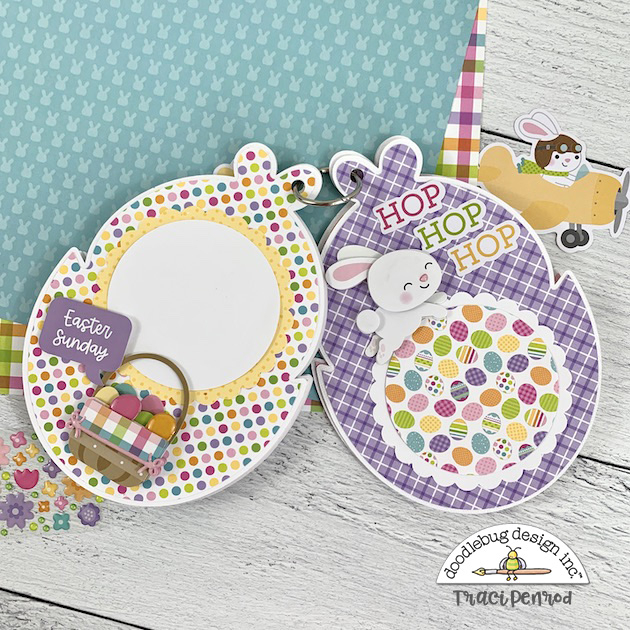 Easter Mini Scrapbook Album Page with a basket, eggs, and a bunny rabbit