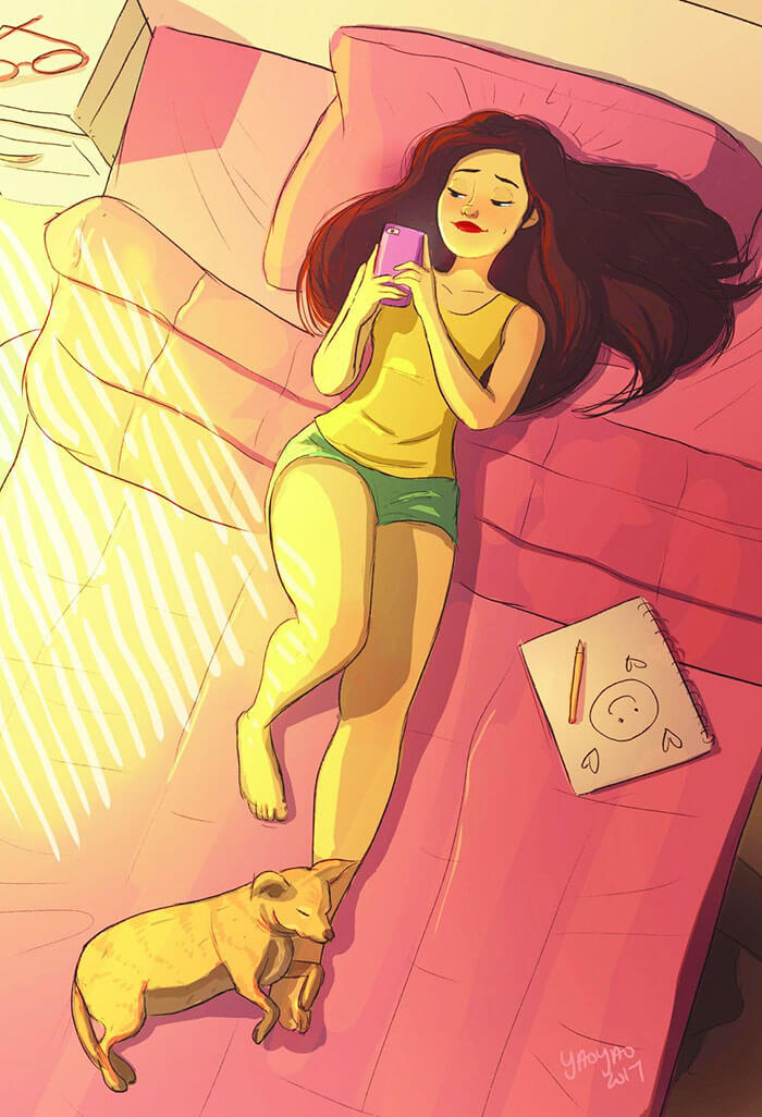 20 Beautiful Illustrations That Show What's Like To Live Alone - Doing Nothing All Day