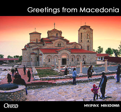 Greetings From Macedonia - Ohrid (Plaoshnik Church) (red, orange, yellow, Plaosnik, monastery)