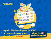 Logo Eurospin '' RipartiAMO con la spesa '' : in palio 420 buoni da 100 euro e 1 da 6000 euro