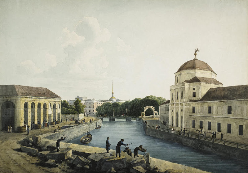 View of the Moika River by the Imperial Stables by Andrey Martynov - Landscape drawings from Hermitage Museum