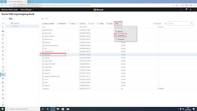 Windows Admin Center, Condividi cartella